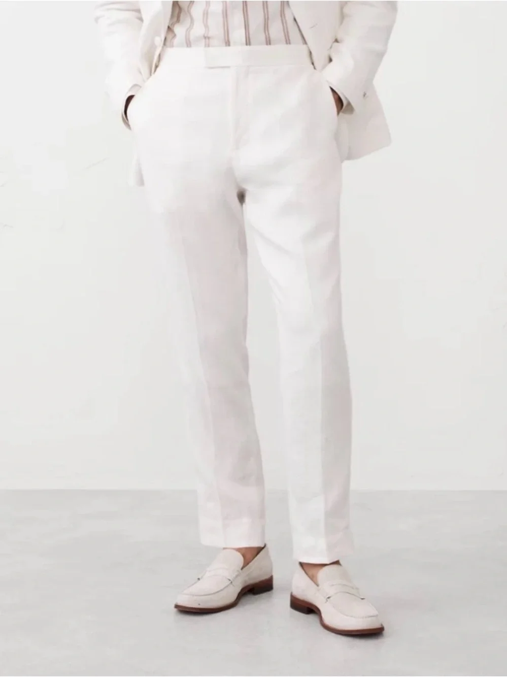 NWT Banana Republic Factory Tailored Fit Linen White Tuxedo Pants Sz 32 x 32